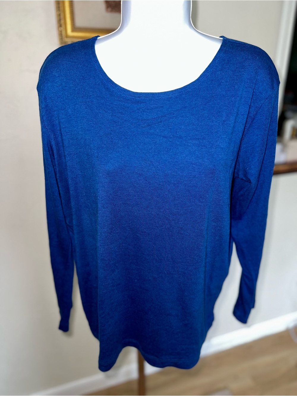 bryn Walker Women's Long-Sleeve Scoop Neck Top in Blue Size XL